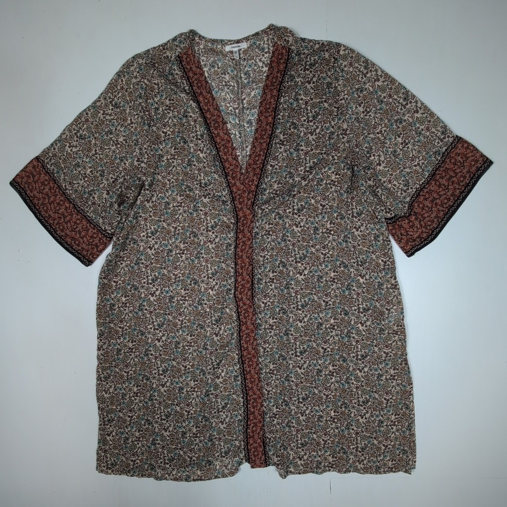 Maurices Floral Paisley Open Front Kimono Cardigan Brown Tan Blue Plus Size 1X